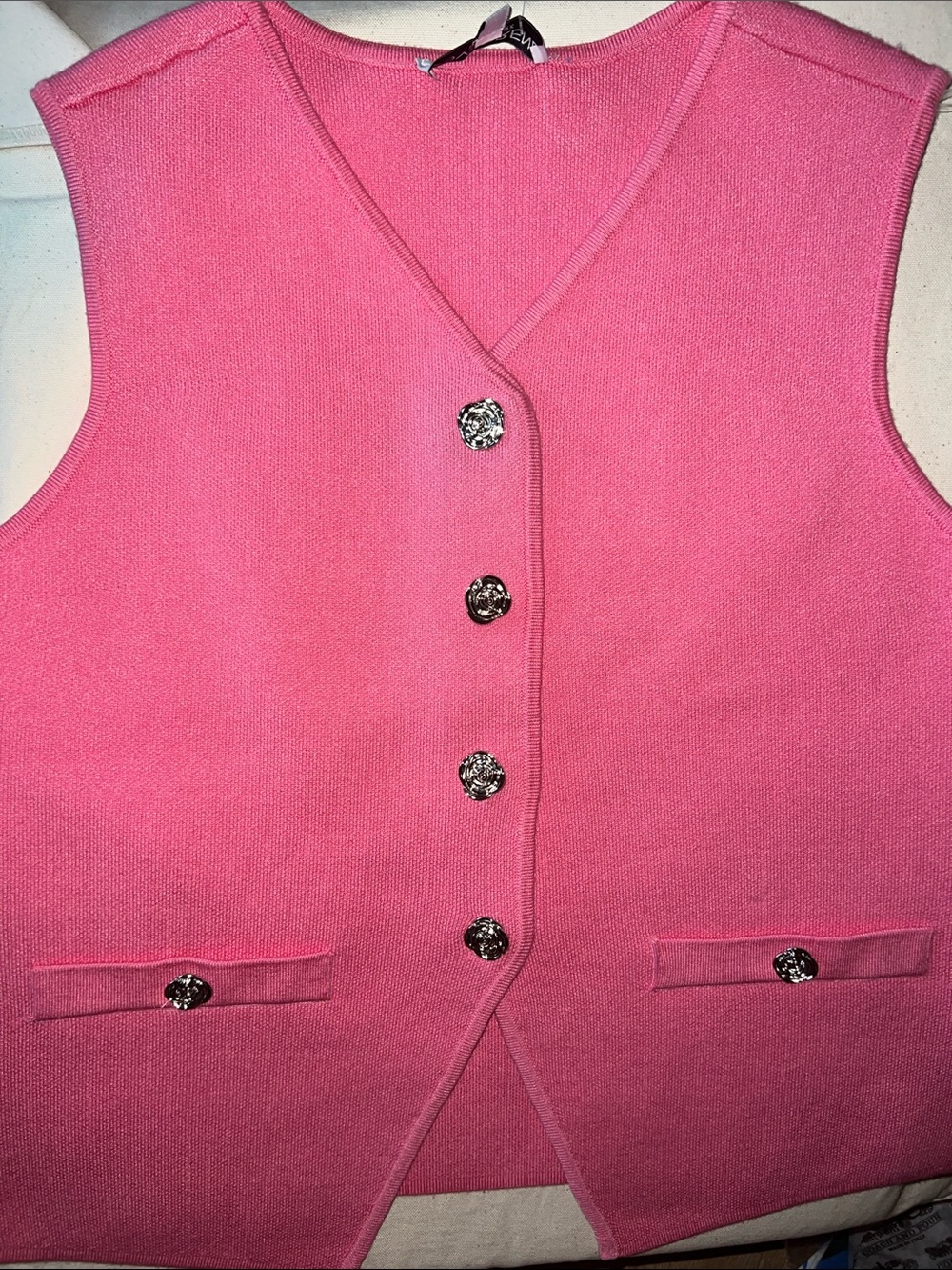 Women's Pink Knit Button-Front Vest